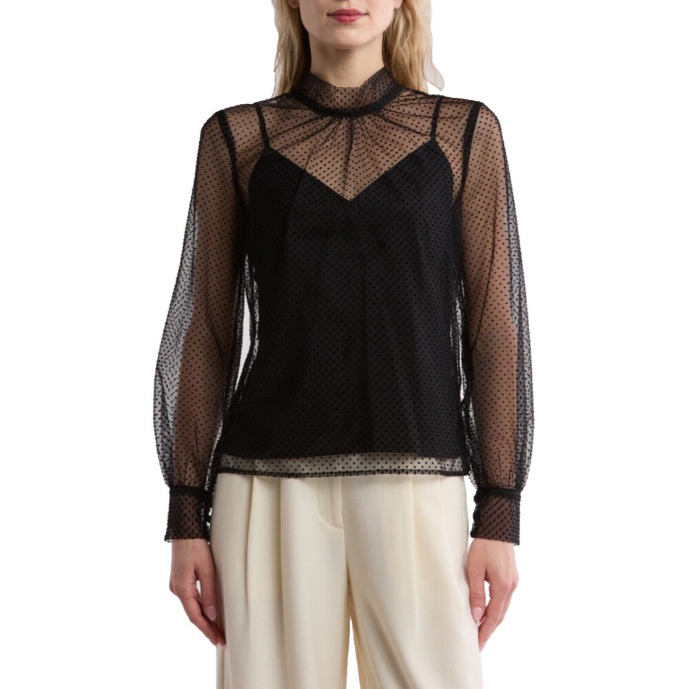 Veronica Beard Voleni Swiss Dot Blouse Top Size 6 NWT Black